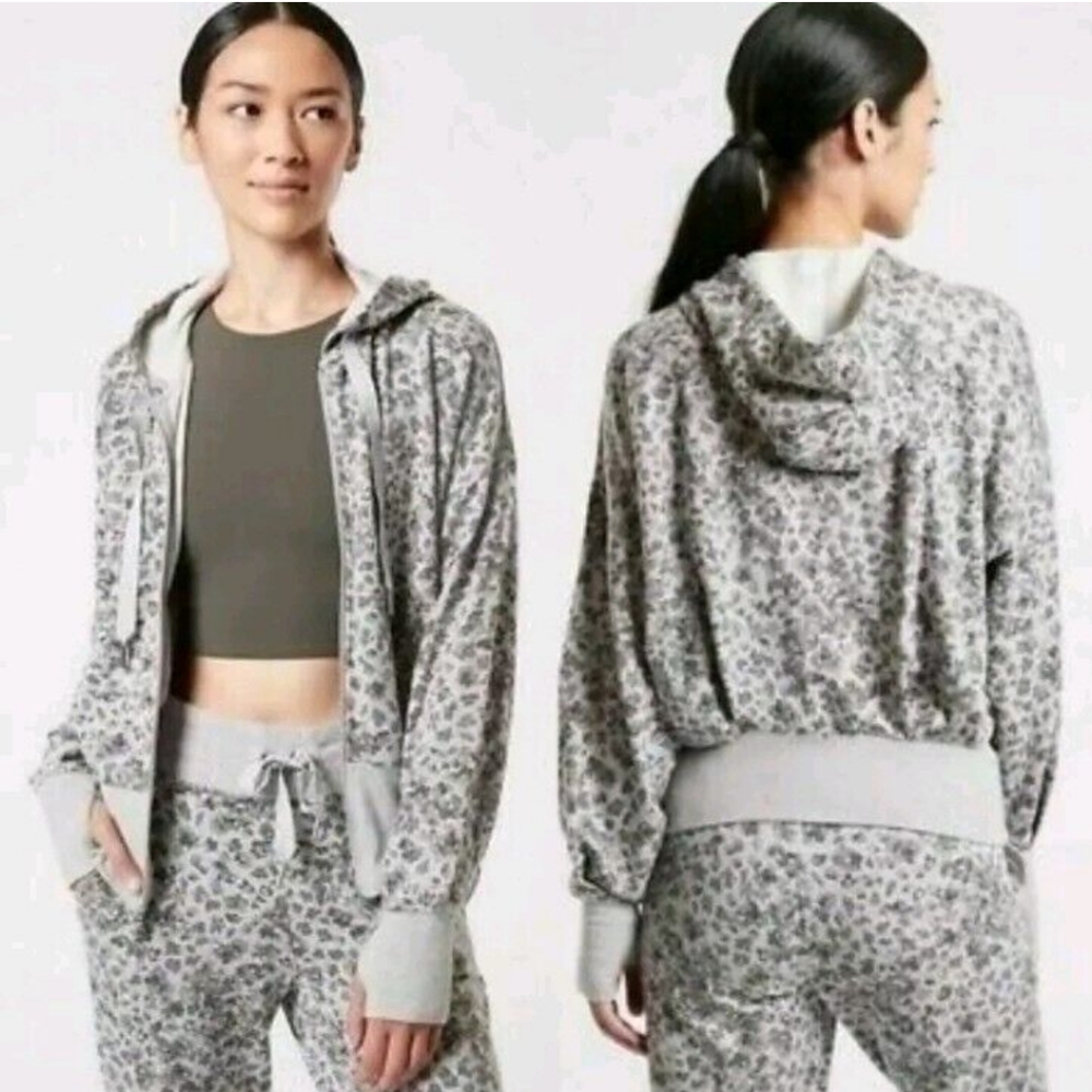 Athleta Grey Balance Leopard Print Hoodie Size Medium